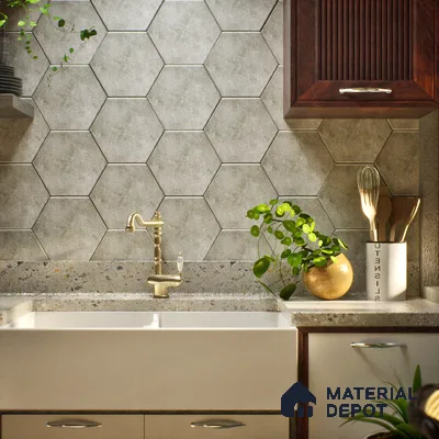 Hexagonal Wall Tile TL 05103 Geome Fellow Touch Gray 12 x 10 inch Vitrified Matte Finish - 9 mm | Suitable for Living Room, Bedroom, Bathroom, Kitchen & Balcony (Sample)