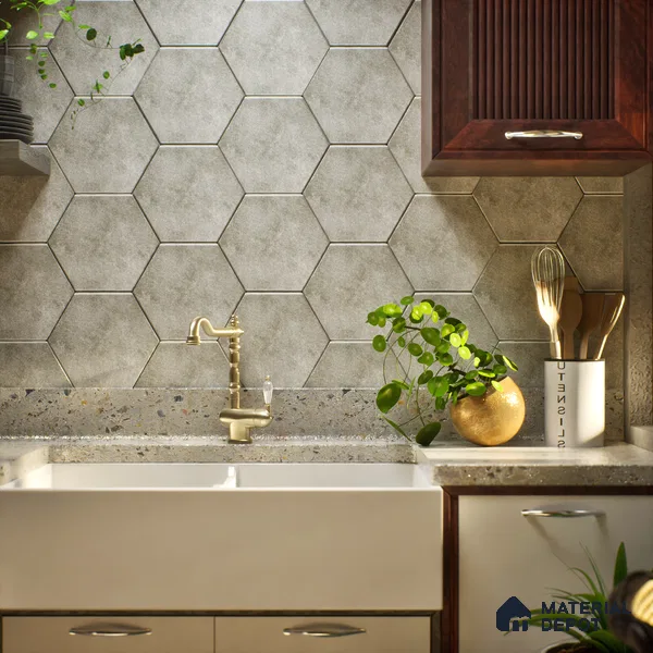 Hexagonal Wall Tile TL 05103 Geome Fellow Touch Gray 12 x 10 inch Vitrified Matte Finish - 9 mm | Suitable for Living Room, Bedroom, Bathroom, Kitchen & Balcony (Sample)