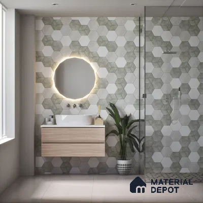 Hexagonal Wall Tile TL 05103 Geome Fellow Touch Gray 12 x 10 inch Vitrified Matte Finish - 9 mm | Suitable for Living Room, Bedroom, Bathroom, Kitchen & Balcony (Sample)
