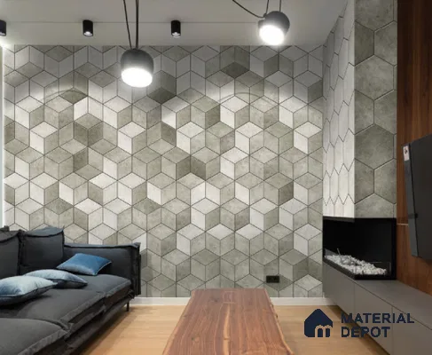 Hexagonal Wall Tile TL 05103 Geome Fellow Touch Gray 12 x 10 inch Vitrified Matte Finish - 9 mm | Suitable for Living Room, Bedroom, Bathroom, Kitchen & Balcony (Sample)