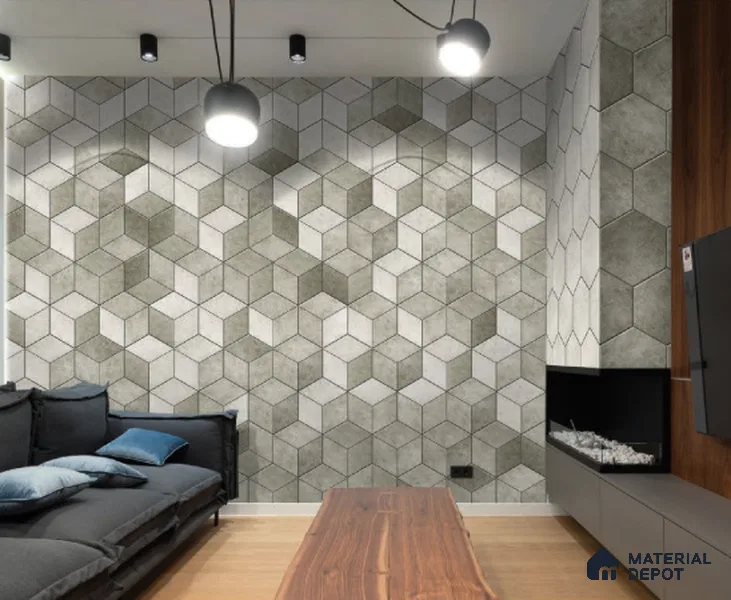 Hexagonal Wall Tile TL 05103 Geome Fellow Touch Gray 12 x 10 inch Vitrified Matte Finish - 9 mm | Suitable for Living Room, Bedroom, Bathroom, Kitchen & Balcony (Sample)