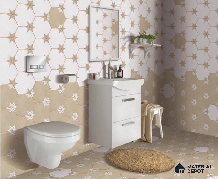 Hexagonal Wall Tile TL 05104 Geome Fellow Tristar 12 x 10 inch Vitrified Matte Finish - 9 mm | Suitable for Living Room, Bedroom, Bathroom, Kitchen & Balcony (Sample)