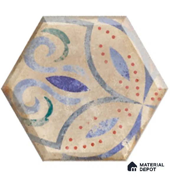 Hexagonal Wall Tile TL 05105 B Geome Framery Flora 12 x 10 inch Vitrified Matte Finish - 9 mm | Suitable for Living Room, Bedroom, Bathroom, Kitchen & Balcony (Sample)