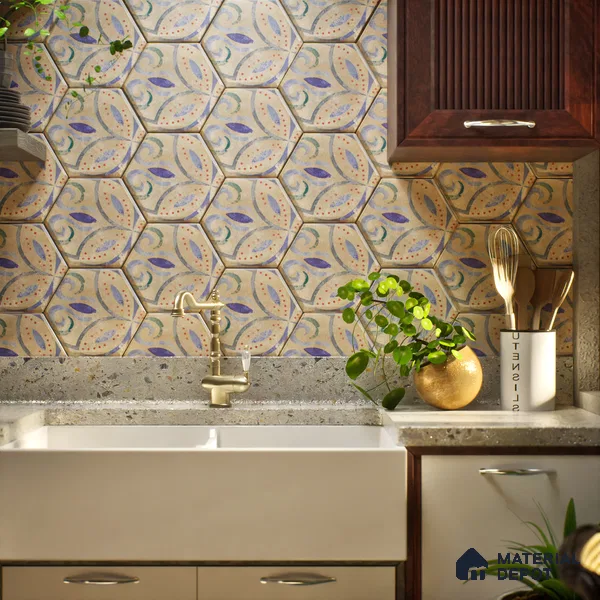 Hexagonal Wall Tile TL 05105 B Geome Framery Flora 12 x 10 inch Vitrified Matte Finish - 9 mm | Suitable for Living Room, Bedroom, Bathroom, Kitchen & Balcony (Sample)