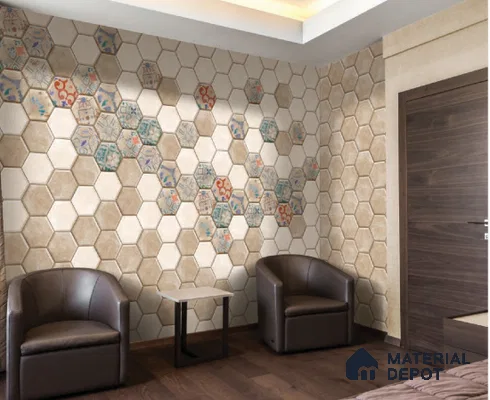 Hexagonal Wall Tile TL 05105 B Geome Framery Flora 12 x 10 inch Vitrified Matte Finish - 9 mm | Suitable for Living Room, Bedroom, Bathroom, Kitchen & Balcony (Sample)