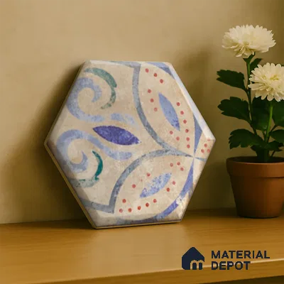 Hexagonal Wall Tile TL 05105 B Geome Framery Flora 12 x 10 inch Vitrified Matte Finish - 9 mm | Suitable for Living Room, Bedroom, Bathroom, Kitchen & Balcony (Sample)