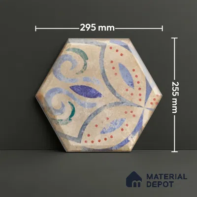 Hexagonal Wall Tile TL 05105 B Geome Framery Flora 12 x 10 inch Vitrified Matte Finish - 9 mm | Suitable for Living Room, Bedroom, Bathroom, Kitchen & Balcony (Sample)