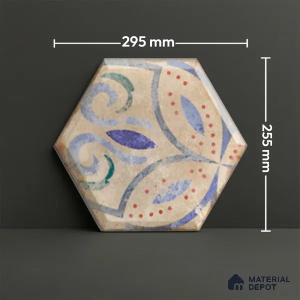 Hexagonal Wall Tile TL 05105 B Geome Framery Flora 12 x 10 inch Vitrified Matte Finish - 9 mm | Suitable for Living Room, Bedroom, Bathroom, Kitchen & Balcony (Sample)