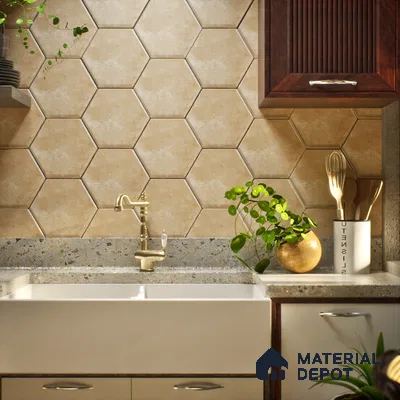 Hexagonal Wall Tile TL 05105 C Geome Framery Flora 12 x 10 inch Vitrified Matte Finish - 9 mm | Suitable for Living Room, Bedroom, Bathroom, Kitchen & Balcony (Sample)