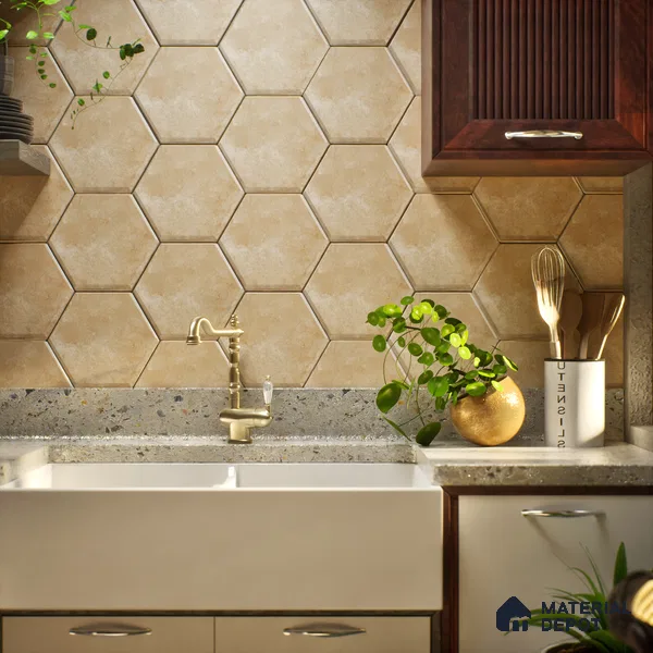 Hexagonal Wall Tile TL 05105 C Geome Framery Flora 12 x 10 inch Vitrified Matte Finish - 9 mm | Suitable for Living Room, Bedroom, Bathroom, Kitchen & Balcony (Sample)