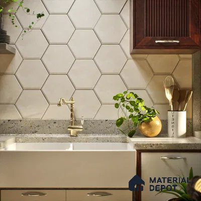 Hexagonal Wall Tile TL 05105 Geome Framery Flora 12 x 10 inch Vitrified Matte Finish - 9 mm | Suitable for Living Room, Bedroom, Bathroom, Kitchen & Balcony (Sample)
