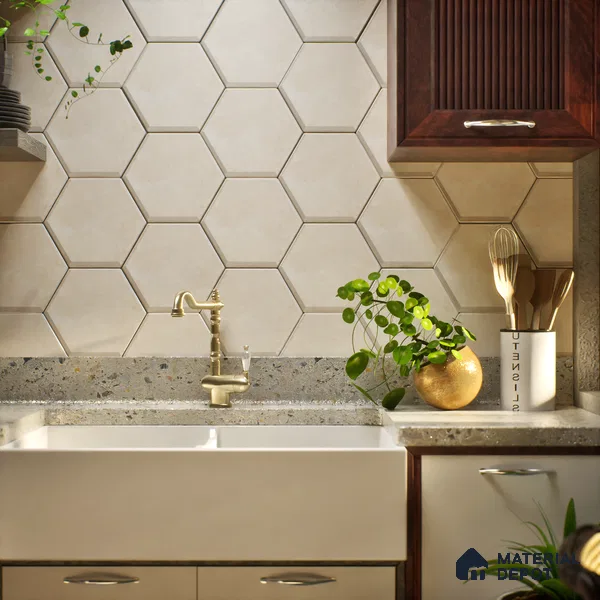 Hexagonal Wall Tile TL 05105 Geome Framery Flora 12 x 10 inch Vitrified Matte Finish - 9 mm | Suitable for Living Room, Bedroom, Bathroom, Kitchen & Balcony (Sample)