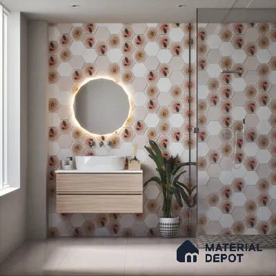 Hexagonal Wall Tile TL 05106 Geome Framery Honey 12 x 10 inch Vitrified Matte Finish - 9 mm | Suitable for Living Room, Bedroom, Bathroom, Kitchen & Balcony (Sample)