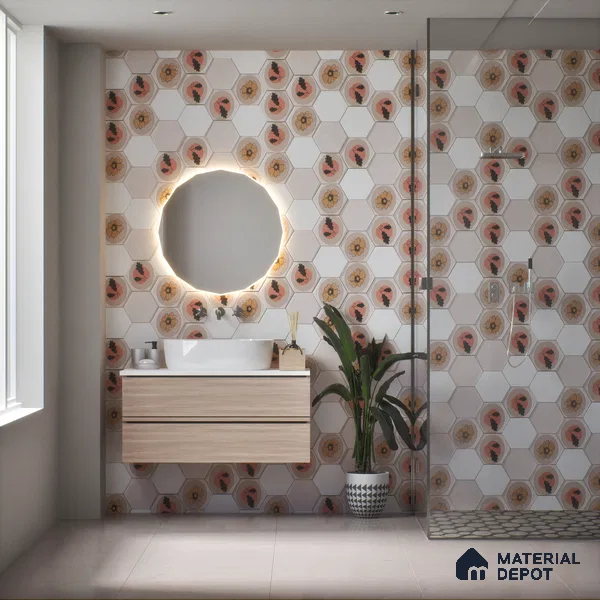 Hexagonal Wall Tile TL 05106 Geome Framery Honey 12 x 10 inch Vitrified Matte Finish - 9 mm | Suitable for Living Room, Bedroom, Bathroom, Kitchen & Balcony (Sample)