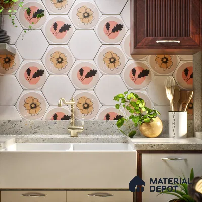 Hexagonal Wall Tile TL 05106 Geome Framery Honey 12 x 10 inch Vitrified Matte Finish - 9 mm | Suitable for Living Room, Bedroom, Bathroom, Kitchen & Balcony (Sample)
