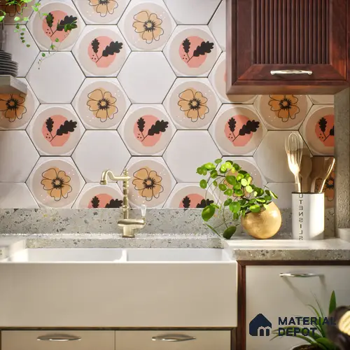 Hexagonal Wall Tile TL 05106 Geome Framery Honey 12 x 10 inch Vitrified Matte Finish - 9 mm | Suitable for Living Room, Bedroom, Bathroom, Kitchen & Balcony