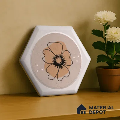 Hexagonal Wall Tile TL 05106 Geome Framery Honey 12 x 10 inch Vitrified Matte Finish - 9 mm | Suitable for Living Room, Bedroom, Bathroom, Kitchen & Balcony (Sample)