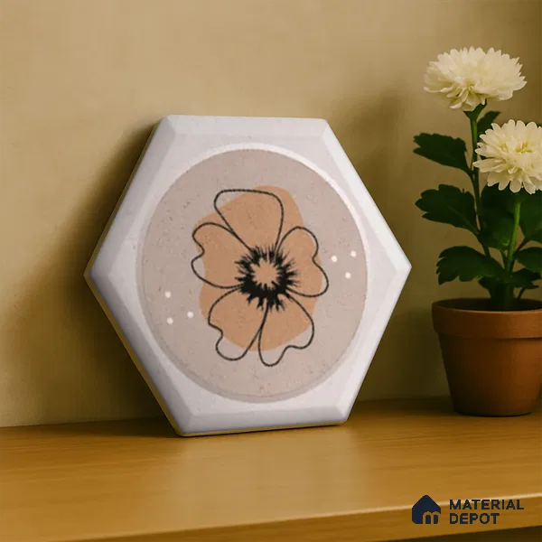 Hexagonal Wall Tile TL 05106 Geome Framery Honey 12 x 10 inch Vitrified Matte Finish - 9 mm | Suitable for Living Room, Bedroom, Bathroom, Kitchen & Balcony (Sample)