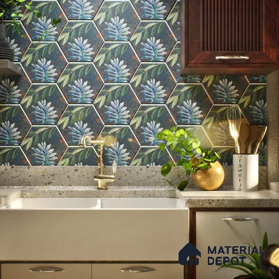 Hexagonal Wall Tile TL 05108 B Geome Lineout Algae Highlighter 12 x 10 inch Vitrified Matte Finish - 9 mm | Suitable for Living Room, Bedroom, Bathroom, Kitchen & Balcony