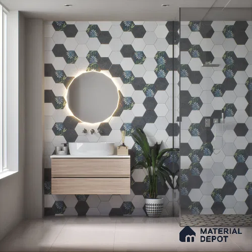 Hexagonal Wall Tile TL 05108 B Geome Lineout Algae Highlighter 12 x 10 inch Vitrified Matte Finish - 9 mm | Suitable for Living Room, Bedroom, Bathroom, Kitchen & Balcony