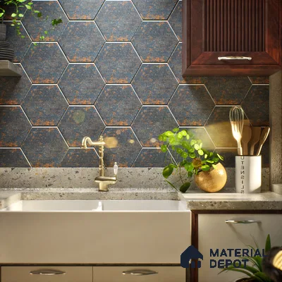 Hexagonal Wall Tile TL 05108 C Geome Lineout Algae Dark 12 x 10 inch Vitrified Matte Finish - 9 mm | Suitable for Living Room, Bedroom, Bathroom, Kitchen & Balcony