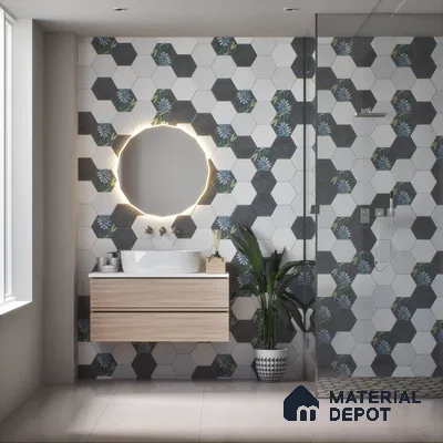 Hexagonal Wall Tile TL 05108 Geome Lineout Algae Light 12 x 10 inch Vitrified Matte Finish - 9 mm | Suitable for Living Room, Bedroom, Bathroom, Kitchen & Balcony (Sample)