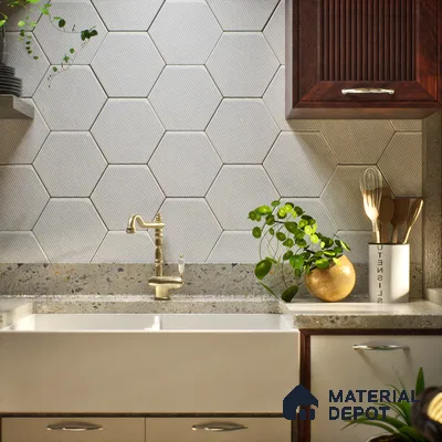 Hexagonal Wall Tile TL 05108 Geome Lineout Algae Light 12 x 10 inch Vitrified Matte Finish - 9 mm | Suitable for Living Room, Bedroom, Bathroom, Kitchen & Balcony (Sample)
