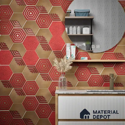 Hexagonal Wall Tile TL 05652 Matrix Crimson Hex 6 x 6 inch Ceramic Matte Finish - 9 mm | 2 Random Faces | Suitable for Living Room, Bathroom, Kitchen & Backsplash