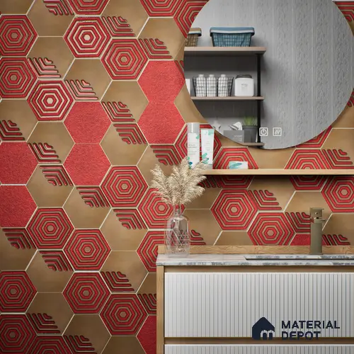 Hexagonal Wall Tile TL 05652 Matrix Crimson Hex 6 x 6 inch Ceramic Matte Finish - 9 mm | 2 Random Faces | Suitable for Living Room, Bathroom, Kitchen & Backsplash