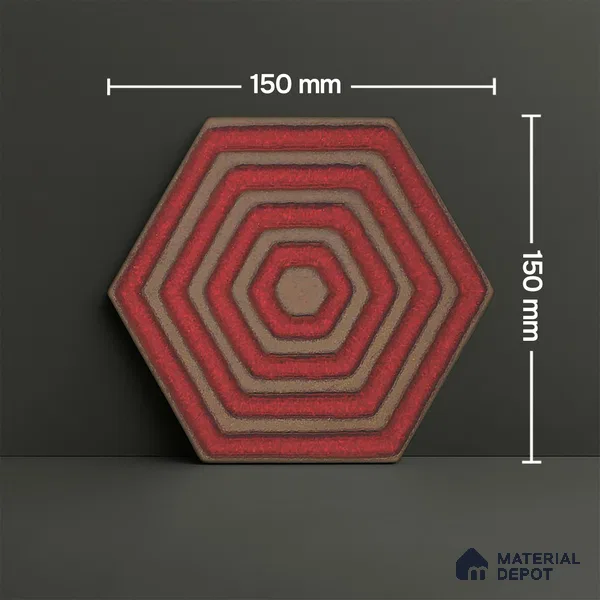 Hexagonal Wall Tile TL 05652 Matrix Crimson Hex 6 x 6 inch Ceramic Matte Finish - 9 mm | 2 Random Faces | Suitable for Living Room, Bathroom, Kitchen & Backsplash