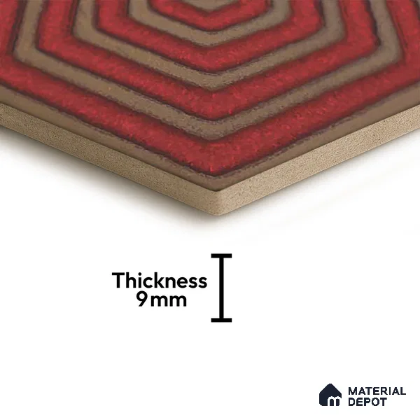 Hexagonal Wall Tile TL 05652 Matrix Crimson Hex 6 x 6 inch Ceramic Matte Finish - 9 mm | 2 Random Faces | Suitable for Living Room, Bathroom, Kitchen & Backsplash