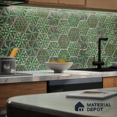 Hexagonal Wall Tile TL 05657 Matrix Distinctive Fern 6 x 6 inch Ceramic Matte Finish - 9 mm | 4 Random Faces | Suitable for Living Room, Bathroom, Kitchen & Backsplash