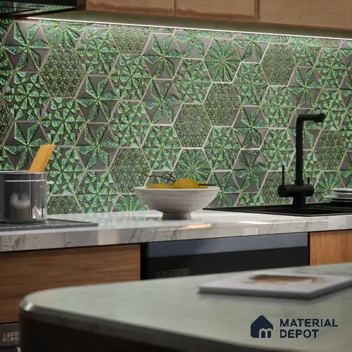 Hexagonal Wall Tile TL 05657 Matrix Distinctive Fern 6 x 6 inch Ceramic Matte Finish - 9 mm | 4 Random Faces | Suitable for Living Room, Bathroom, Kitchen & Backsplash