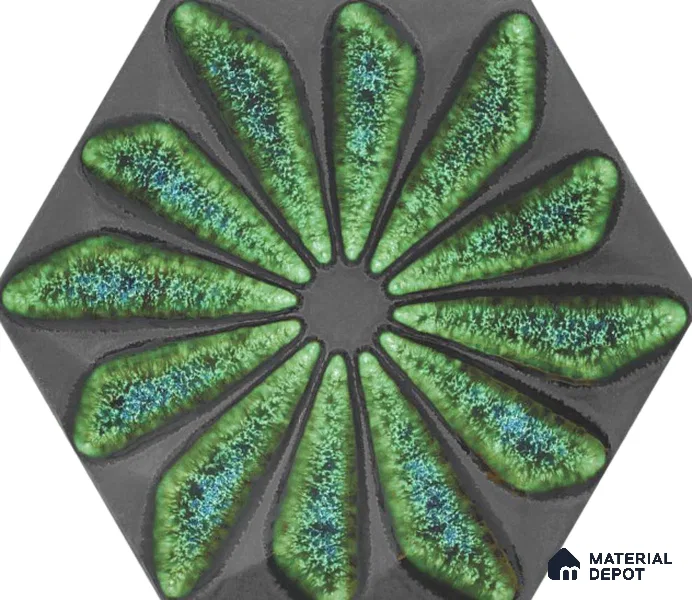 Hexagonal Wall Tile TL 05657 Matrix Distinctive Fern 6 x 6 inch Ceramic Matte Finish - 9 mm | 4 Random Faces | Suitable for Living Room, Bathroom, Kitchen & Backsplash