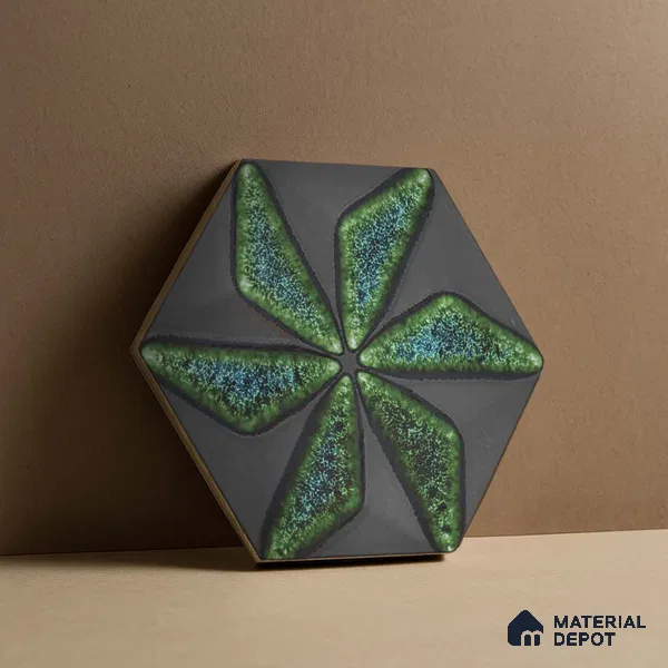 Hexagonal Wall Tile TL 05657 Matrix Distinctive Fern 6 x 6 inch Ceramic Matte Finish - 9 mm | 4 Random Faces | Suitable for Living Room, Bathroom, Kitchen & Backsplash