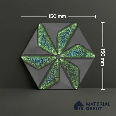 Hexagonal Wall Tile TL 05657 Matrix Distinctive Fern 6 x 6 inch Ceramic Matte Finish - 9 mm | 4 Random Faces | Suitable for Living Room, Bathroom, Kitchen & Backsplash