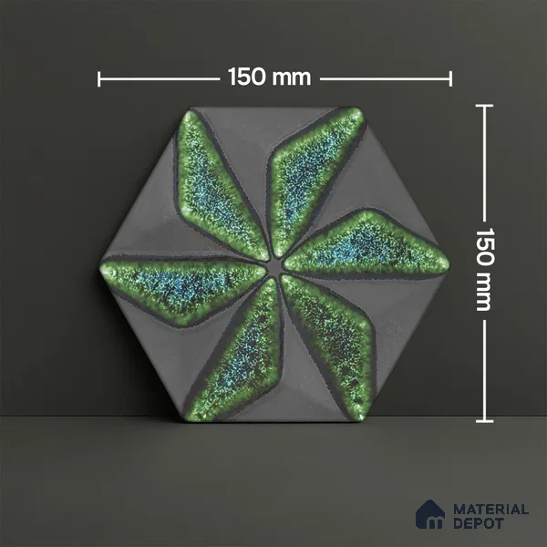 Hexagonal Wall Tile TL 05657 Matrix Distinctive Fern 6 x 6 inch Ceramic Matte Finish - 9 mm | 4 Random Faces | Suitable for Living Room, Bathroom, Kitchen & Backsplash