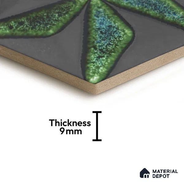 Hexagonal Wall Tile TL 05657 Matrix Distinctive Fern 6 x 6 inch Ceramic Matte Finish - 9 mm | 4 Random Faces | Suitable for Living Room, Bathroom, Kitchen & Backsplash