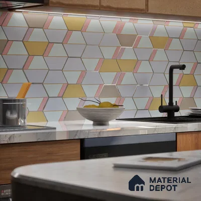 Hexagonal Wall Tile TL 05655 Matrix Elegant Pastel 6 x 6 inch Ceramic Matte Finish - 9 mm | 4 Random Faces | Suitable for Living Room, Bathroom, Kitchen & Backsplash
