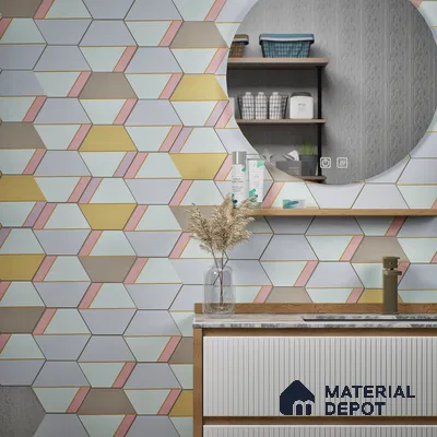 Hexagonal Wall Tile TL 05655 Matrix Elegant Pastel 6 x 6 inch Ceramic Matte Finish - 9 mm | 4 Random Faces | Suitable for Living Room, Bathroom, Kitchen & Backsplash