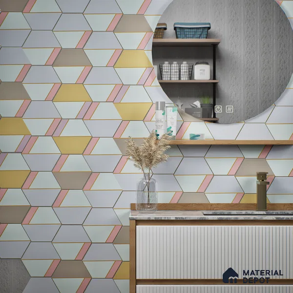 Hexagonal Wall Tile TL 05655 Matrix Elegant Pastel 6 x 6 inch Ceramic Matte Finish - 9 mm | 4 Random Faces | Suitable for Living Room, Bathroom, Kitchen & Backsplash