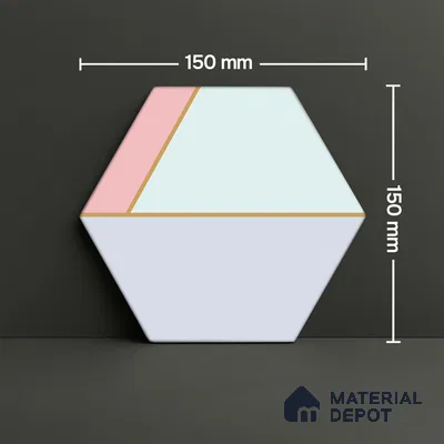 Hexagonal Wall Tile TL 05655 Matrix Elegant Pastel 6 x 6 inch Ceramic Matte Finish - 9 mm | 4 Random Faces | Suitable for Living Room, Bathroom, Kitchen & Backsplash