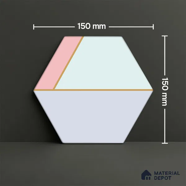 Hexagonal Wall Tile TL 05655 Matrix Elegant Pastel 6 x 6 inch Ceramic Matte Finish - 9 mm | 4 Random Faces | Suitable for Living Room, Bathroom, Kitchen & Backsplash