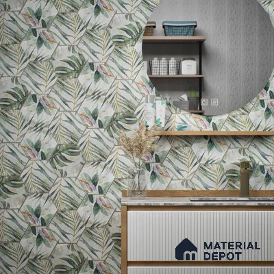 Hexagonal Wall Tile TL 05654 Matrix Jungle Emerald 6 x 6 inch Ceramic Matte Finish - 9 mm | 4 Random Faces | Suitable for Living Room, Bathroom, Kitchen & Backsplash