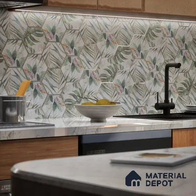 Hexagonal Wall Tile TL 05654 Matrix Jungle Emerald 6 x 6 inch Ceramic Matte Finish - 9 mm | 4 Random Faces | Suitable for Living Room, Bathroom, Kitchen & Backsplash