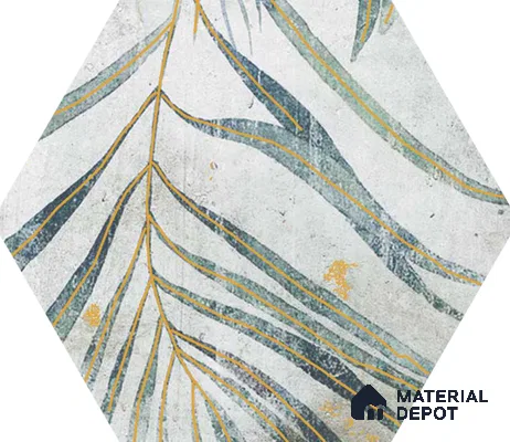 Hexagonal Wall Tile TL 05654 Matrix Jungle Emerald 6 x 6 inch Ceramic Matte Finish - 9 mm | 4 Random Faces | Suitable for Living Room, Bathroom, Kitchen & Backsplash