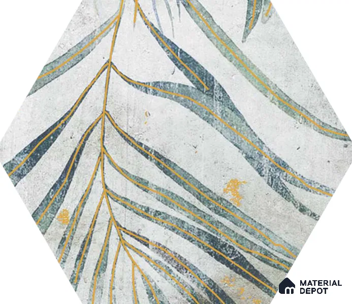 Hexagonal Wall Tile TL 05654 Matrix Jungle Emerald 6 x 6 inch Ceramic Matte Finish - 9 mm | 4 Random Faces | Suitable for Living Room, Bathroom, Kitchen & Backsplash