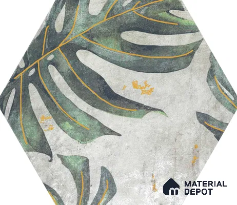 Hexagonal Wall Tile TL 05654 Matrix Jungle Emerald 6 x 6 inch Ceramic Matte Finish - 9 mm | 4 Random Faces | Suitable for Living Room, Bathroom, Kitchen & Backsplash