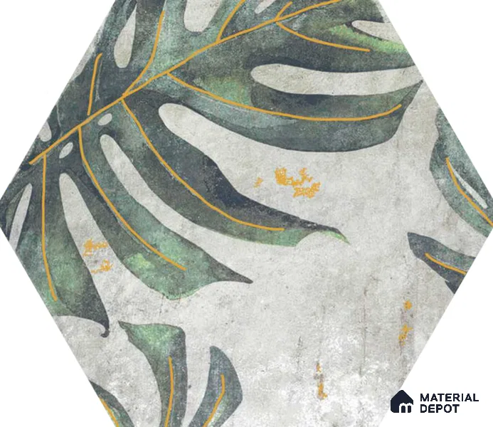 Hexagonal Wall Tile TL 05654 Matrix Jungle Emerald 6 x 6 inch Ceramic Matte Finish - 9 mm | 4 Random Faces | Suitable for Living Room, Bathroom, Kitchen & Backsplash