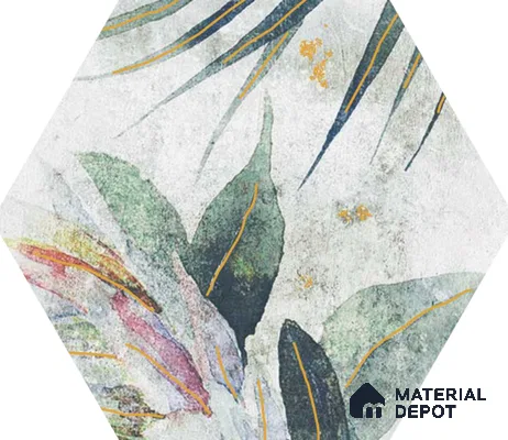 Hexagonal Wall Tile TL 05654 Matrix Jungle Emerald 6 x 6 inch Ceramic Matte Finish - 9 mm | 4 Random Faces | Suitable for Living Room, Bathroom, Kitchen & Backsplash
